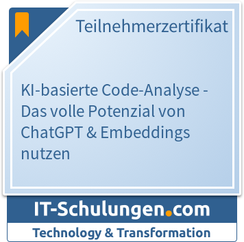 IT-Schulungen Badge: KI-basierte Code-Analyse - Das volle Potenzial von ChatGPT & Embeddings nutzen