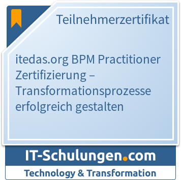 IT-Schulungen Badge: itedas.org BPM Practitioner Zertifizierung – Transformationsprozesse erfolgreich gestalten