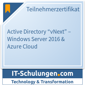 IT-Schulungen Badge: Active Directory “vNext” – Windows Server 2016 & Azure Cloud