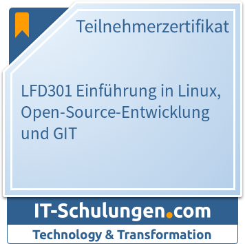 IT-Schulungen Badge: LFD301 Einführung in Linux, Open-Source-Entwicklung und GIT