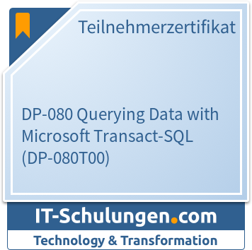 IT-Schulungen Badge: DP-080 Querying Data with Microsoft Transact-SQL (DP-080T00)