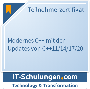 IT-Schulungen Badge: Modernes C++ mit den Updates von C++11/14/17/20
